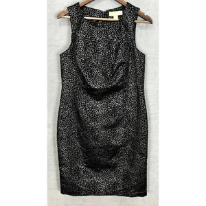 Michael Kors Midi Sheath Dress Womens‎ 10 Black Animal Cheetah Sleeveless Chic